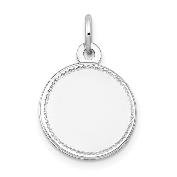 Kazi Luxury 14k White Gold Plain .013 Gauge Round Engravable Disc Charm